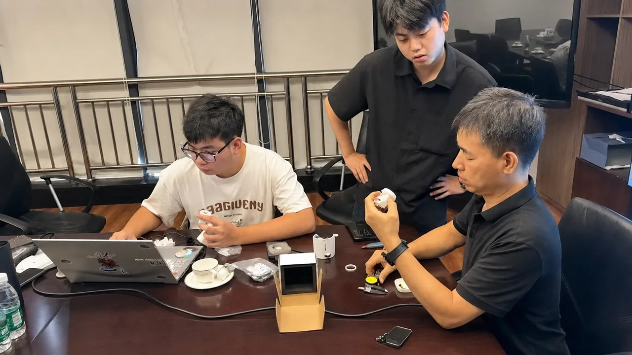 团队在会议室共同验证 WatcheRobot 硬件结构
